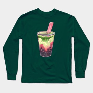 Strawberry Matcha Boba Long Sleeve T-Shirt